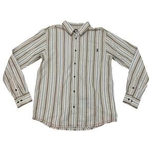 PRANA BREATHE Men's Large Tan Brown Southwest Button Up Long Sleeve Cotton Shirt